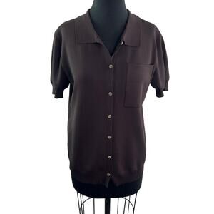 Legoe Heritage Maternity Brown Top Knit Collared Pocket Button Up Size XS XSmall